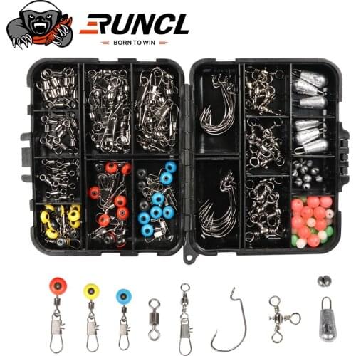 RUNCL 170pcs Fishing Accessories Kit Including Jig Hooks fishing Sinker weights fishing Swivels Snaps with fishing tackle box