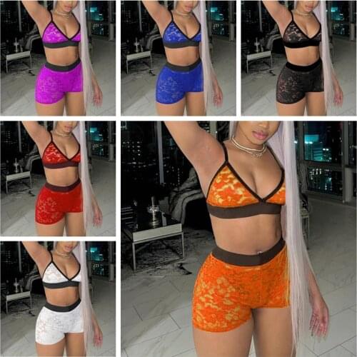 Hirigin Sexy Underwear 2 Piece Set Women Lace Patchwork Bra Tube Crop Tops Shorts Night Sleepwear Summer 2021 Party Clubwear