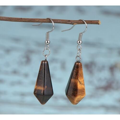 Fashion Natural Stone Hexagonal Cone Drop Earrings For Women Girls Turquoises Crystal Tiger Eye Dangle Earring BOHO Jewelry