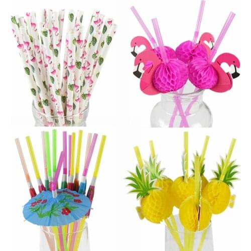 Flamingo Drinking Straws Hawaii Umbrella Pineapple Plastic Straws Summer Pool Beach Party Supplies Wedding Birthday Decoration 7