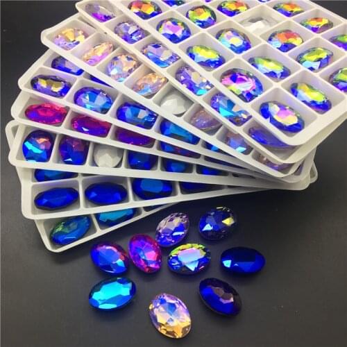 TopStone Colors AB Oval Fancy Stone Pointback Glass Crystal Rhinestones Sizes 6x8mm 8x10mm 10x14mm 13x18mm for Jewellry Making