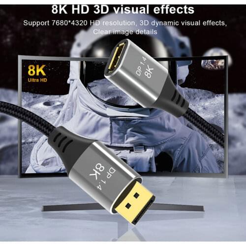 8K Displayport Male to Female Extension Cable 4K DP HD Cable Cord 8K@60Hz 4K@144Hz DSC HD HIFI Braided Cord for Laptop PC