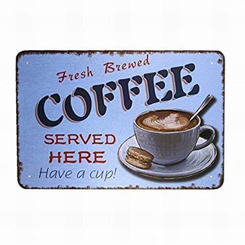 Vintage Retro Metal Tin Sign Fresh Brewed Coffee Served Here Home Bar Kitchen Hotel Restaurant Wall Decor Signs 12X8Inch