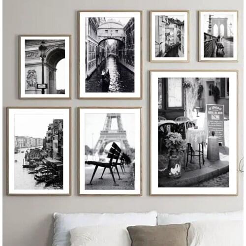 Vintage Paris Tower Bench Street Venice Canal Wall Art Canvas Painting Nordic Posters And Prints Decor Pictures For Living Room