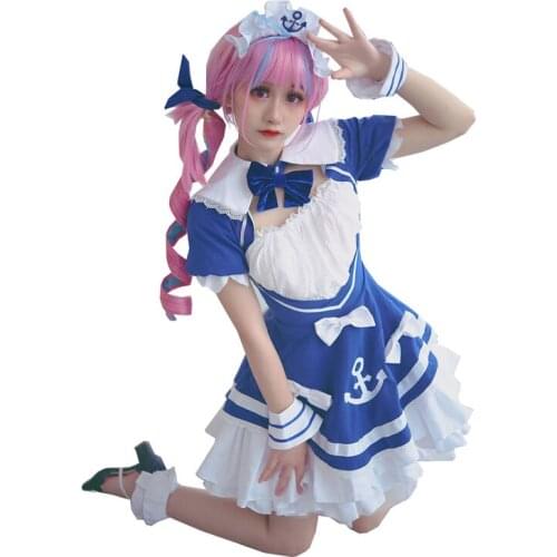 Vtuber Minato Aqua Cosplay Costume Women Cute Maid Dress Halloween Carnival Party Uniforms YouTuber Outfits Custom Made 11