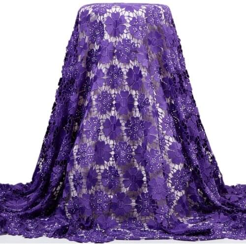 Zhenguiru High Quality 2021 Prlple African Lace Fabric 5 Yards Water Soluble Mesh Flowres Embroidery Wedding Women Dress A 2439