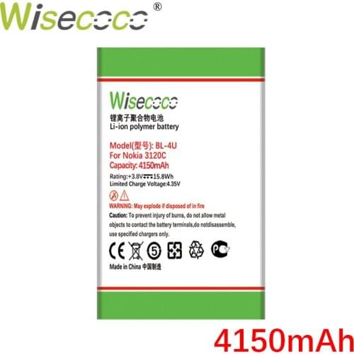 WISECOCO BL-4U 4150mAh Battery For Nokia 3120c 5250 206 515 5330 5530XM XpressMusic 5730 6212c Phone High Quality Battery