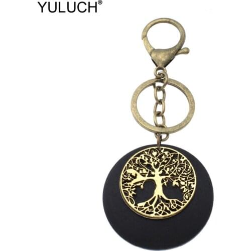 YULUCH Wood Gold Metal Tree Key Chains Keychain Key Ring Gift For Women Lady Girls Bag Black Pendant Charms Key Chains Jewelry