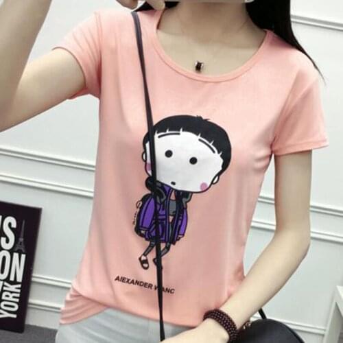 Funny Lovely Cartoon Printed T-Shirt Women Slim Soft Top Tee Summer Style Tees Fashion Clothing Colorful Casual Shirts Female