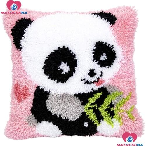 DIY Latch Hook Kits cross stitch pillow cartoon Panda Embroidery Cushion accessories Printed knooppakket tapijte crochet tapis