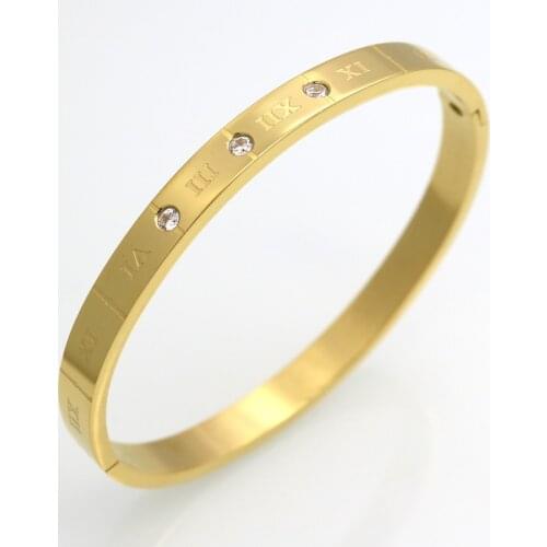 Brand Stainless Steel Bracelets & Bangles 3 Color Cuff Bracelet For Women Roman Letters Crystal Jewelry Gift For Girls