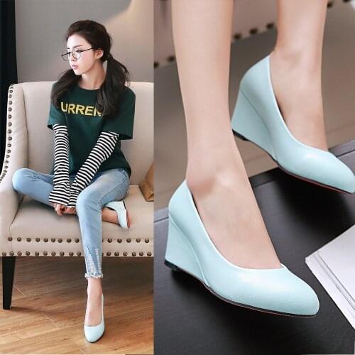 Туфли женские 2020 Wedge Women High Heels Seasons Single Shoes Pointed Shallow Mouth Sexy womens Shoes chaussure femme talon 9