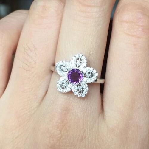 High-quality Amethyst S925 Flower Ring Elegant Fine Fashion Charming Wedding Jewelry for Women Free Shipping MeiBaPJFS