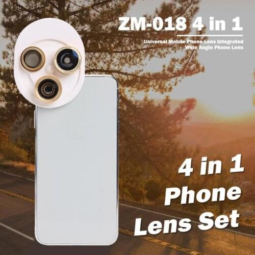 ZM-018 4 in 1 Universal Mobile Phone Lens Originality High Definition Coated Glass Lens Integrated Rotating Wide Angle Lens