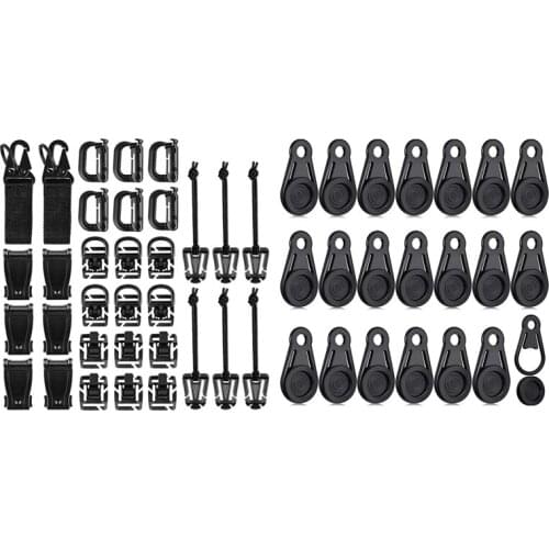 1 Set Outdoor Gear Clip Buckle Strap Dring Hooks Keychain Strap & 20 Pcs Tarp Grabbers Tarp Clips Movable Snaps Clip