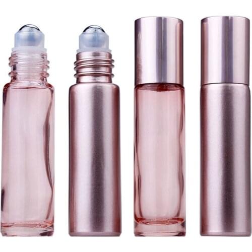 1pcs 10ml Pink Color Thick Glass Roll On Essential Oil Empty Perfume Bottle Roller Ball bottle For Travel