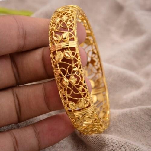 1pcs/lot 24K Large WideWedding Gold Color Bangles for Women Wife Dubai Bride Ethiopian Bracelet Africa Bangle Arab Jewelry