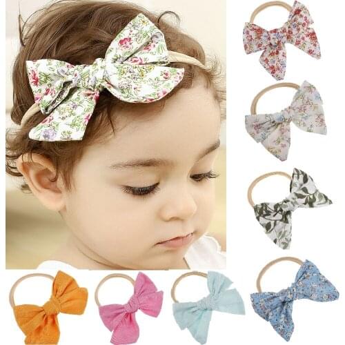 1PC Occident Fashion Small Broken Flower Bow knot Children Head Bands lovely Nylon Cotton cloth Printing Baby Hair Accessories
