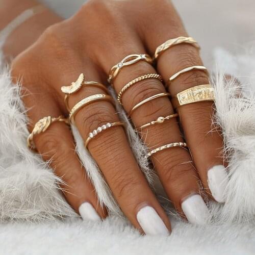 12 pc/set Charm Gold Color Mid Finger Ring Set Boho Knuckle Party Rings Punk Jewelry Gift for Women Girl Fashion Rings