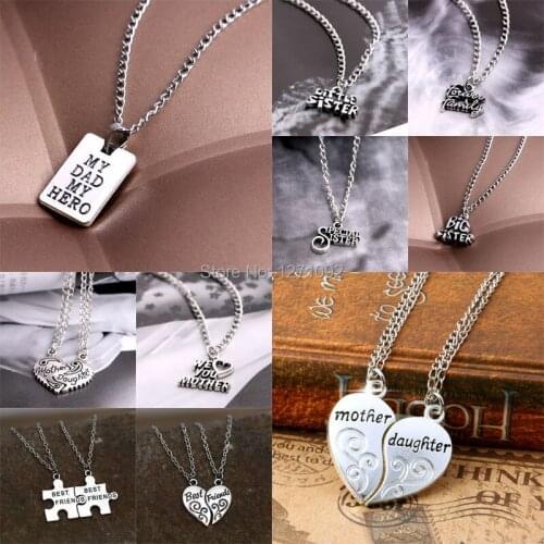 2PC Best Friends Puzzle Heart Pendant Necklaces Mother Daughter Grandma Family Necklaces Women Men Dad Jewelry Fathers Day Gift