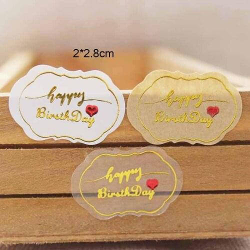 200pcs Happy birthday label stickers DIY handmade gold sticker labels pvc transparent thank you gift /jewlry/cookies label tag