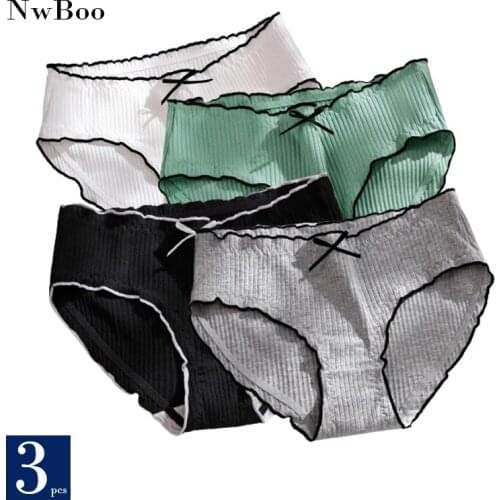 Nwboo 3Pcs Womens Soft Pure Cotton Panties Mid Waist Japanese Underwear Breathable Female Briefs Panty Dropshipping Lingerie