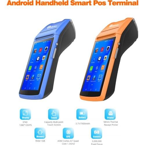 Android Handheld PDAs Smart POS Terminal With 58mm Receipt Printers/ BT/ WiFi/ 3G