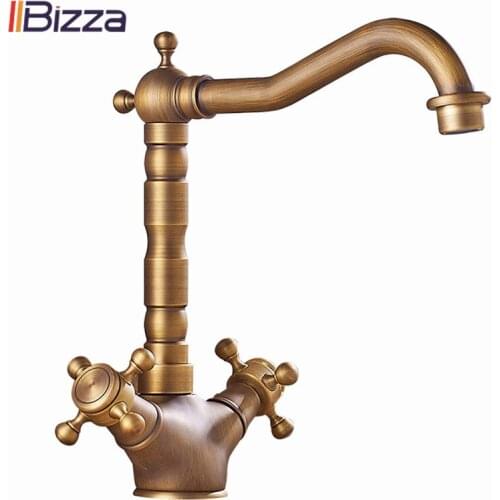 Dual Handle Bathroom Antique Basin Faucet Bronze Finish Brass Mixer Hot and Cold Water Crane Vintage Tap European Sink Faucets