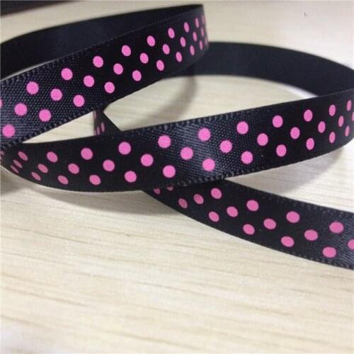 3/8" 9mm width pink dots white satin Ribbon Hair Bows 156030