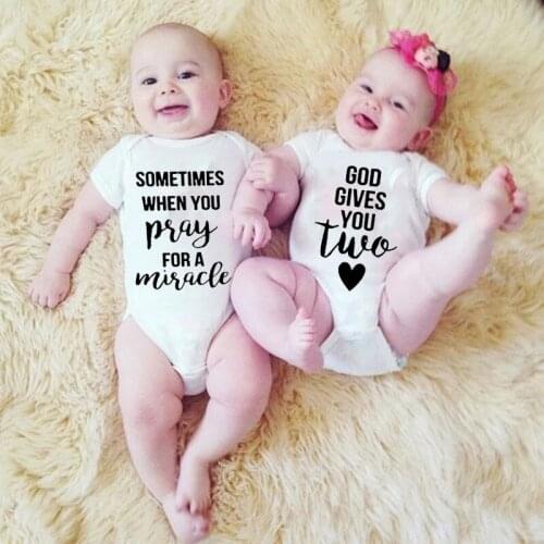Sometimes When You Pray God Gives You New Summer Short Sleeve Bodysuit Twins Cute Design Rompers Newborn Baby Girls Boys Clothes