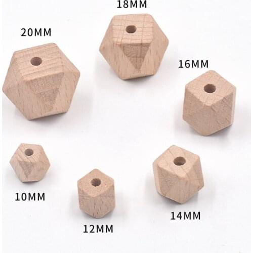 DIY Beech Wooden Beads Hexagon Baby Teether Unfinished Loose Geometric Spacer Wood Beads Crafts For Jewelry Making 10-20mm