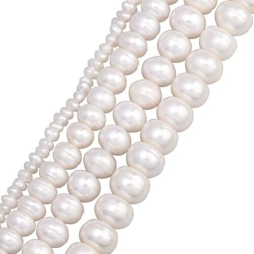 1 strand Natural Bread Round White Cultured Freshwater Pearl Loose Beads 9-10mm for Jewelry Making 15 inch