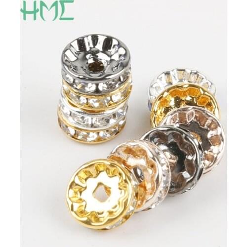 4 6 8 10mm Loose Spacer Beads For DIY Jewelry Findings Making Accessories Gold Color Gunmetal Crystal Rhinestone Rondelles