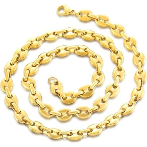 Mens Coffee Beans Chain Necklace 6-11mm Width Stainless Steel Hip hop Gold Color Choker Necklaces for Women Men Jewelry