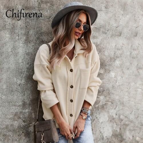 Chifirena Casual Oversized Outdoor Coat Women Autumn Winter Thick Hooded Jacket Female Button Loose Fleece Cardigan Coats 2021