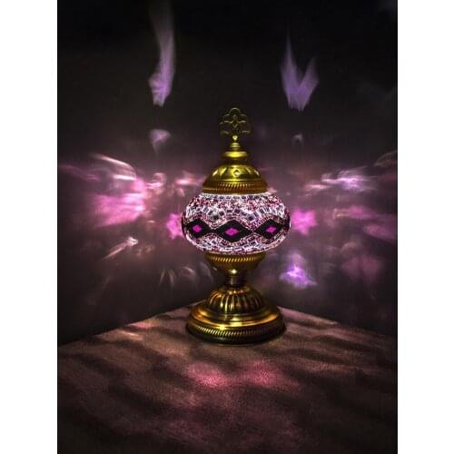 Handmade Turkish Moroccan Mosaic Authentic Vintage Art Deco Table Bedside Lamp, Purple Colors, 5 Patterns