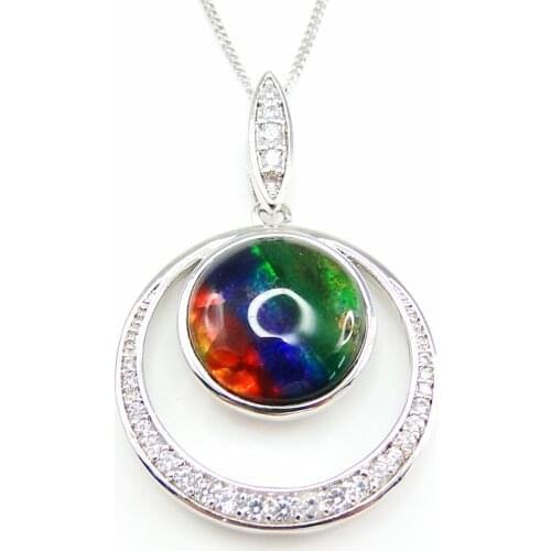 Hot Selling 925 Sterling Silver Ammolite Pendant Natural Multi Color MOP Drop Pendant Necklace For Women Gift