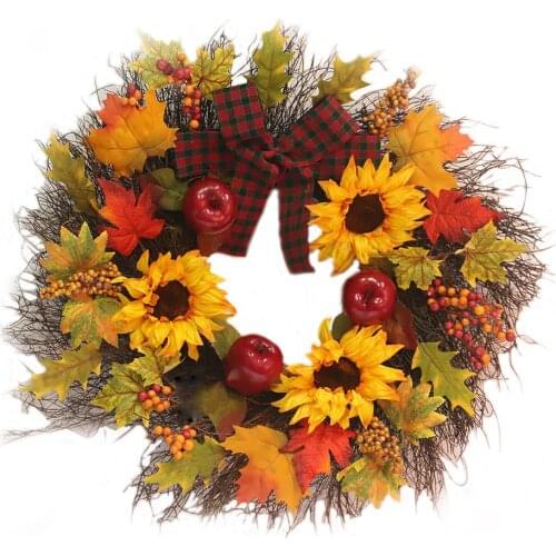 45cm Artificial Pumpkin Wreath Autumn Harvest Maple Leaf Front Door Garland Thanksgiving Decoration Halloween Party Supplies
