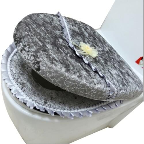 Luxury Velvet Lace Two-piece Toilet Seat Cover Set Winter Warm Waterproof Bathroom Toilet Mat WC Potty Mat SWZ053