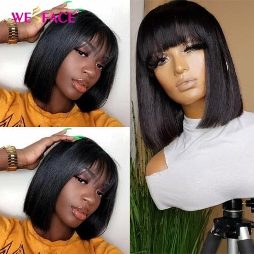 Short Bob Wig With Bangs Straight Brazilian Human Hair Wigs Natural Black Color For Black Women Glueless Full Machine Made Remy