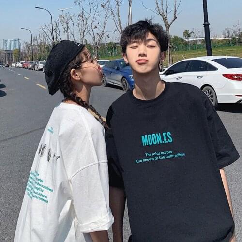 100% cotton summer couple wear short-sleeved t-shirt men and women trend cool loose niche design sense half-sleeved clothes