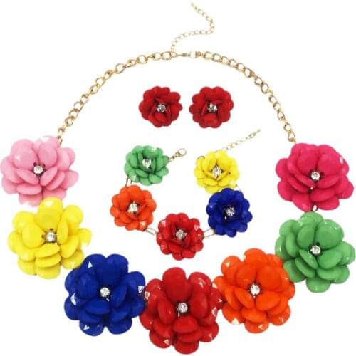 Fashionable multicolor flower bead african wedding beads nigerian necklace jewelry set