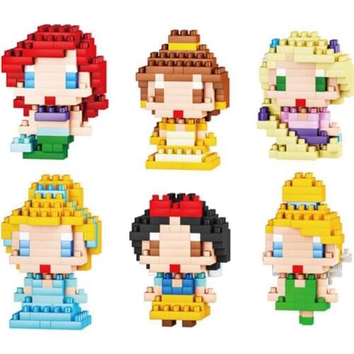 Disney Princess nanobrick cartoon figures Snow White Cinderella Aurora Ariel Belle micro diamond blocks mermaid build brick toy