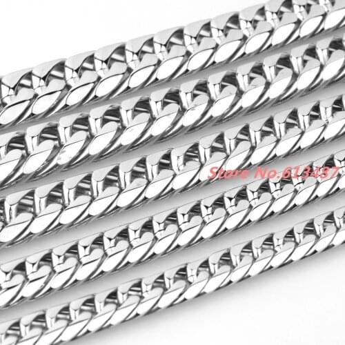 7-40"Customed Size 9/11/13/16/19/21mm Mens Jewelry 316L Stainless Steel Silver Color High Polished Cuban Chain Necklace
