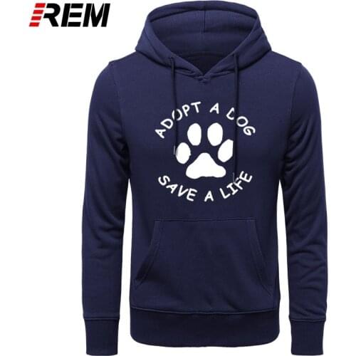 REM Mens Clothing Brand ADOPT A DOG PAW SAVE A LIFE Letters Animal Men Oversized Casual Cotton O-Neck Top Hoodies, Sweatshirts
