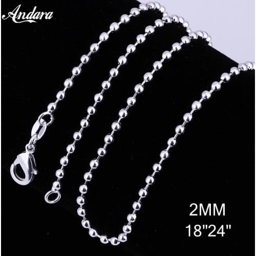 Wholesale 2MM 18''24'' Beaded Necklaces 925 Sterling Silver Simple Fashion Bead Necklace for Women Jewelry Accessories