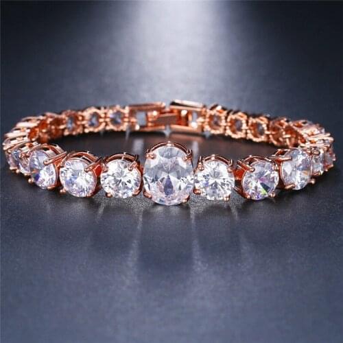 ORZTOON Vintage Big Oval Round Bright Zircon Bracelets for Women Luxury Rose Gold Brass Bracelet Trendy Bridal Wedding Jewelry