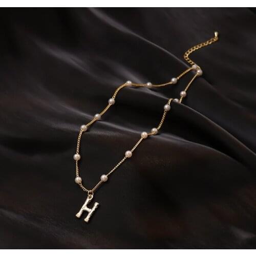 Korean fashion net red simple pearl H letter clavicle chain necklace ins cold wind temperament pearl splicing accessories