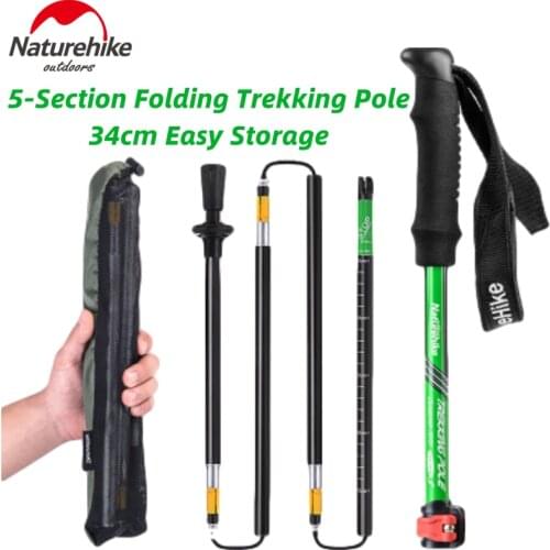 Naturehike Trekking Poles 5-section Folding Ultralight Adjustable Telescopic Hiking camping Walking Stick External Lock 280g