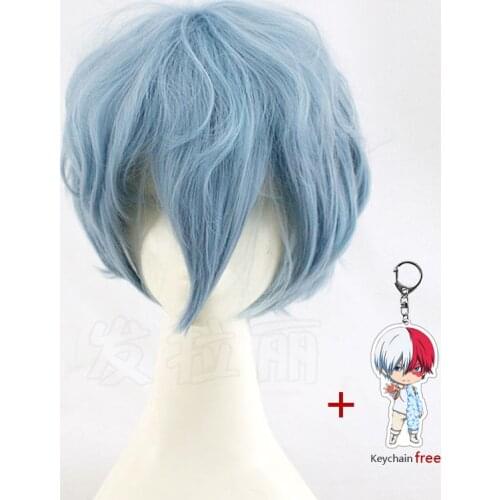 My Hero Academia Boku no Hiro Akademia Shigaraki Tomura Short Gray blue Mixed Cosplay Costume Synthetic Wig+wig cap